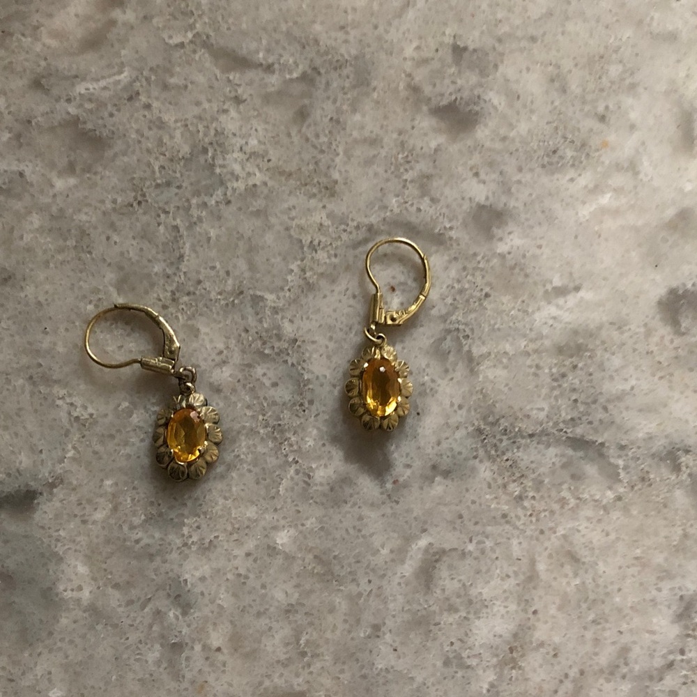 Gold-Tone Yellow Crystal Drop Earrings citrine stone vintage